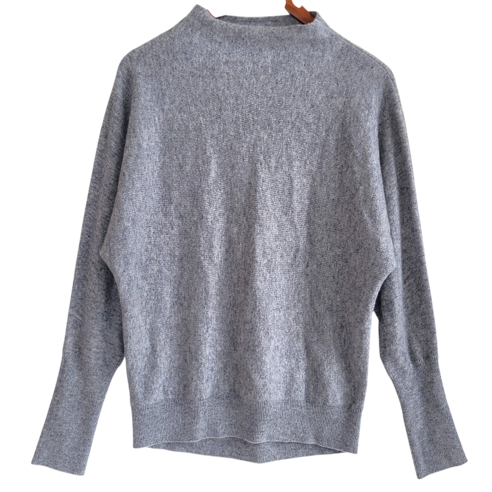 Magaschoni 100% Cashmere Bat Wing Mock Neck Pullover Sweater Gray Womens Small